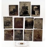 Collection of Twelve Tin Types, Including Group Portraits and a Pair of Early Cyclists.