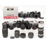 Pentax PK & M42 Camera & Lens Collection. To include chrome ME Super (not firing) with 50mm f1.