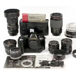 Extensive Canon T90 Camera Outfit. To include camera, Canon FD 17mm f4, 35-105mm f3.5, 50mm f1.