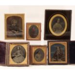 Collection of Ambrotypes, Female Portraits including Hand-Coloured. Two with broken glass.