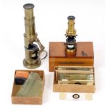 2 Small Travel Brass Microscopes (no Makers Names Visible).