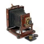 Thornton Pickard Half Plate Camera, with 2 Unnamed Brass Lenses.