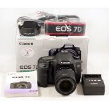 Canon EOS 7D DSLR Kit. Comprising 7D body #3814BO18 (condition 4E) with battery, charger, leads etc.