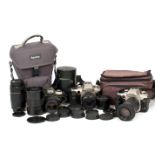 Canon EOS Film Cameras & Lenses, inc 500mm Mirror Lens.