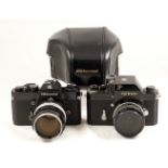 Black Nikon F & Nikkormat Cameras. Nikon F Photomic #6974465 with 28mm f3.