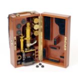 A Very Good Carl Zeiss Jens Brass Microscope in Fitted Wooden Case.