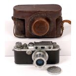 Chrome Leica IIIa with Leitz Elmar 5cm f3.5 Lens. Body #278214 (condition 5/6F) lens condition 5F.