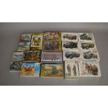 19 boxed Military related plastic model kits in 1:72 and other scales by Zvezda, ICM, Bronco etc.