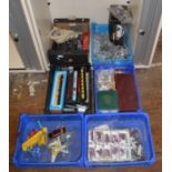 A mixed group of toys, mostly unboxed, including diecast models, model railway rolling stock and