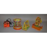 3 attractive scratch-built Fairground Ride models, of wood and card construction - roundabout, wheel