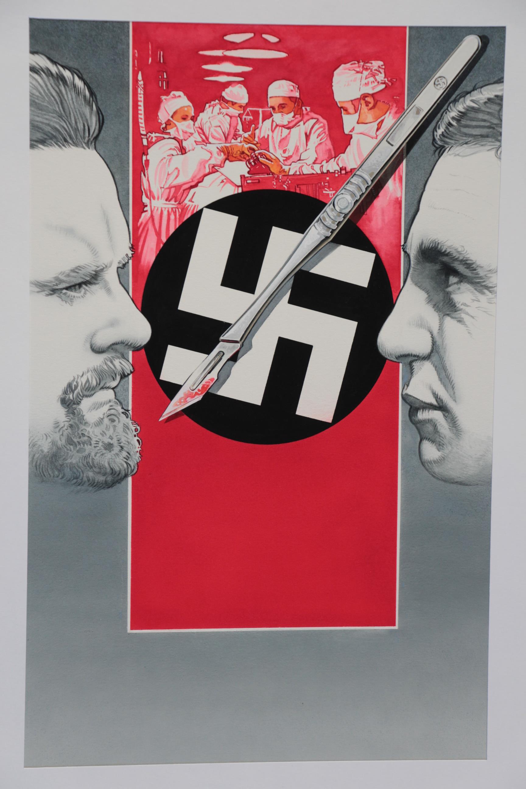 Vic Fair Original art for the Nazi film picturing the swastika, a hospital scene and a scalpel