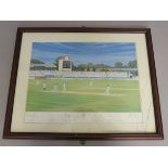 Warwickshire cricket club signed print picturing Warwick v Durham at Edgbaston in 1994 with