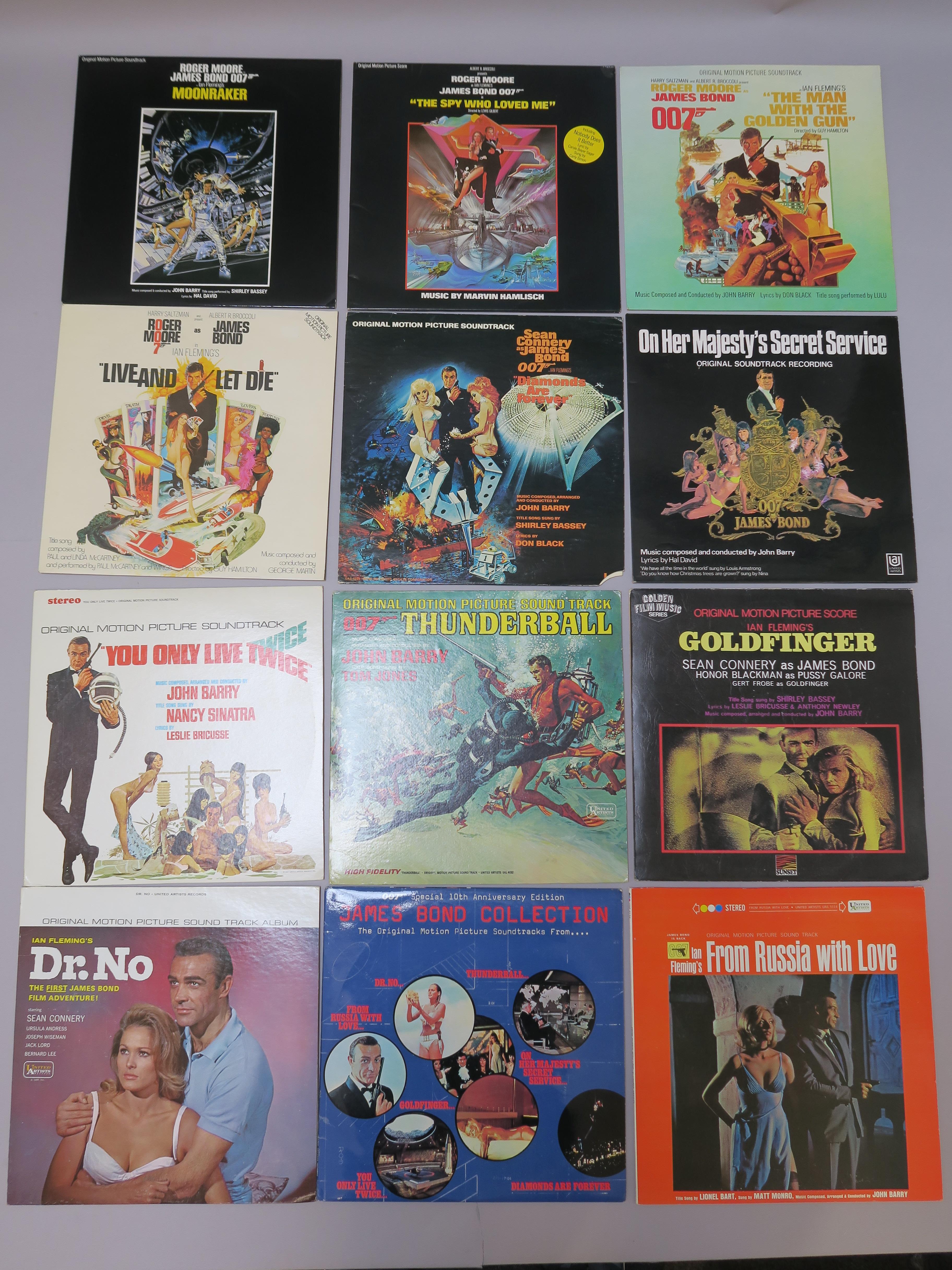 James Bond collection of original movie soundtracks on LP's including Dr No, From Russia With