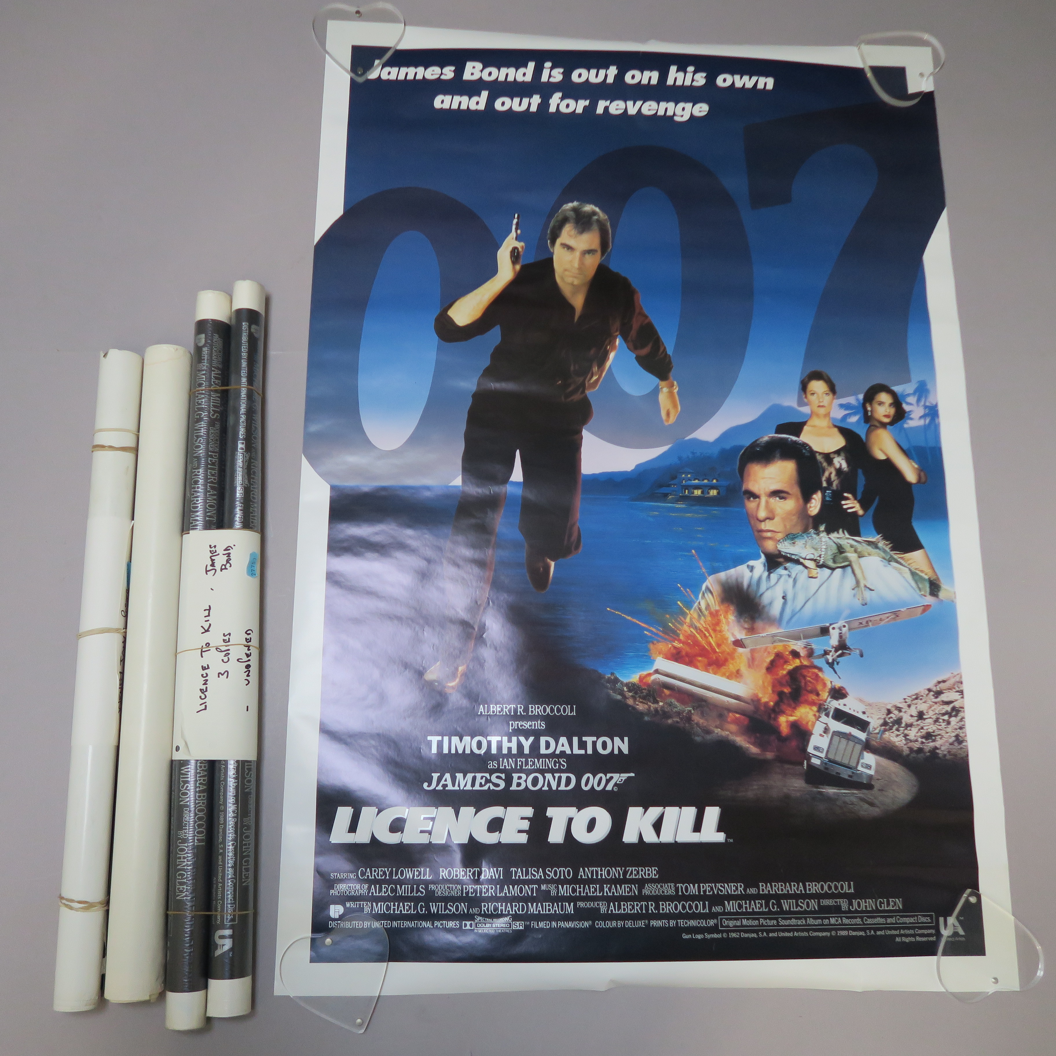 James Bond film posters including three one sheets for Licence to Kill starring Timothy Dalton in