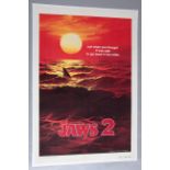Jaws 2 (1978) Rare original US teaser one sheet film poster with great white shark silhouetted by