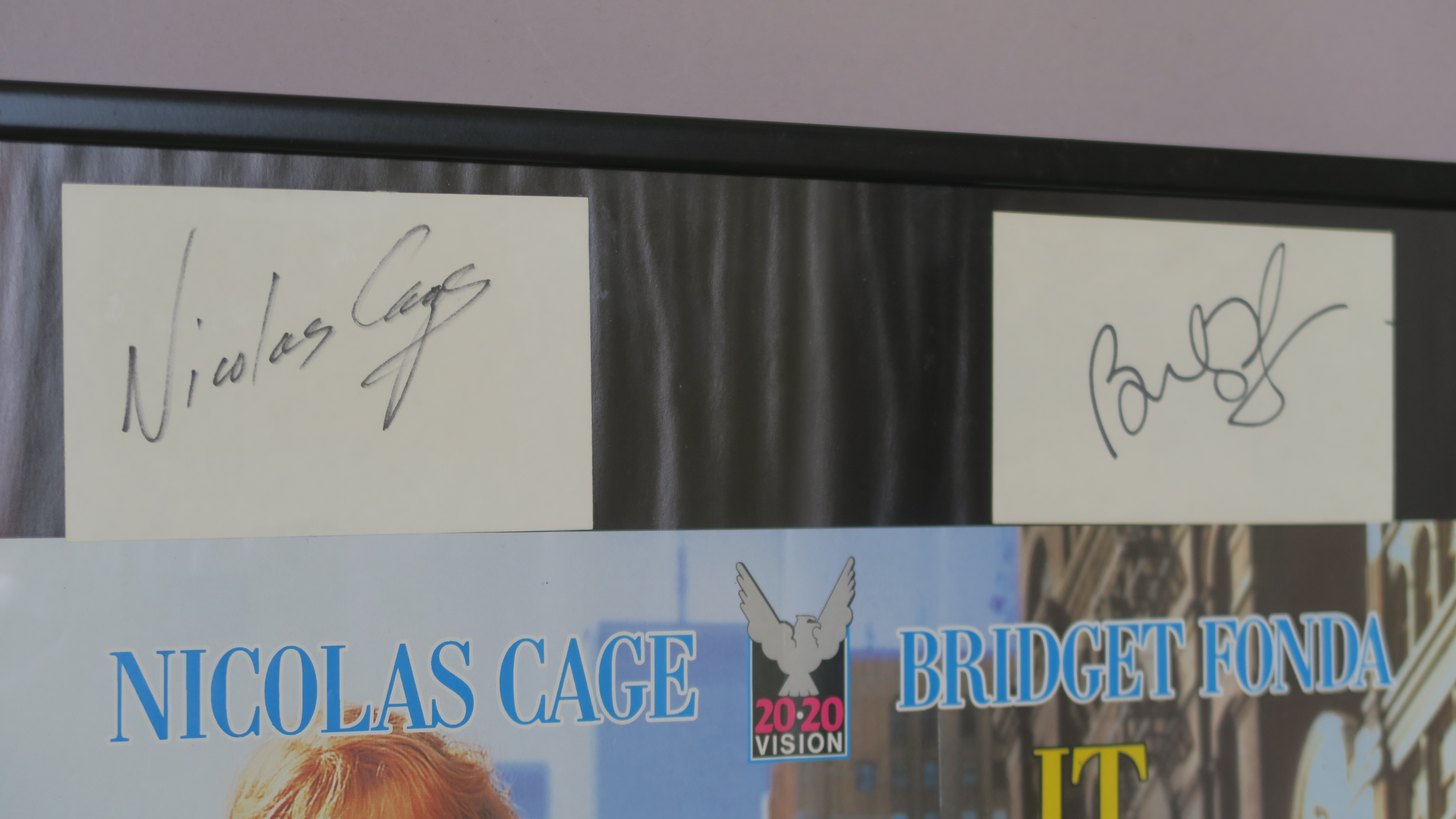 Nicholas Cage and Bridget Fonda autographs in frame with ''It Could happen to you'' starring Cage - Image 2 of 2