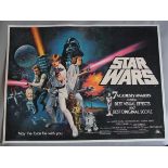 Star Wars (1977) original British Quad style C film poster linen backed with art by Tom Chantrell