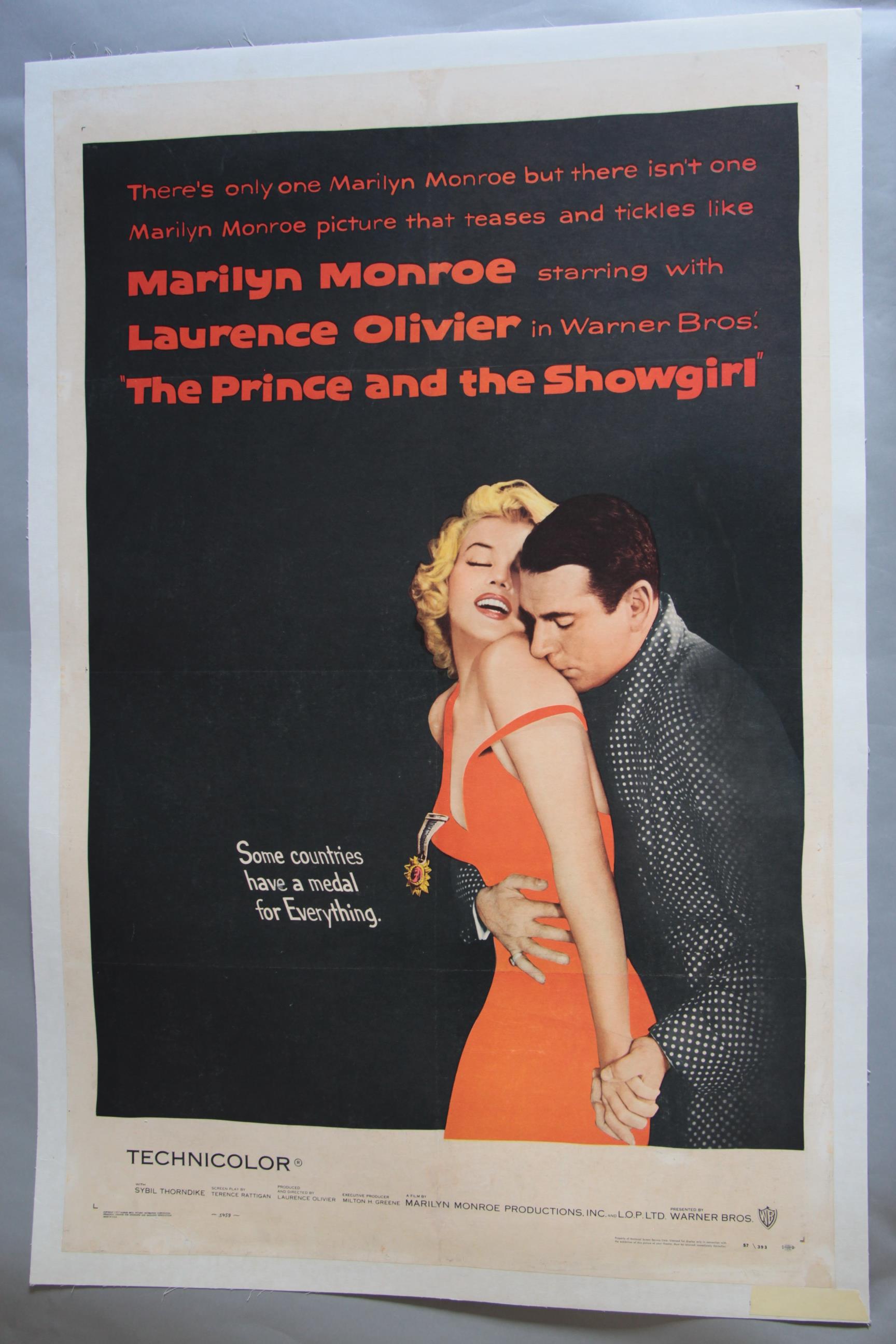 The Prince and the Showgirl (1957) linen backed US one sheet picturing Marilyn Monroe and Laurence