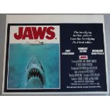 Jaws (1975) original first release UK Quad film poster linen backed stars Roy Scheider and the blood