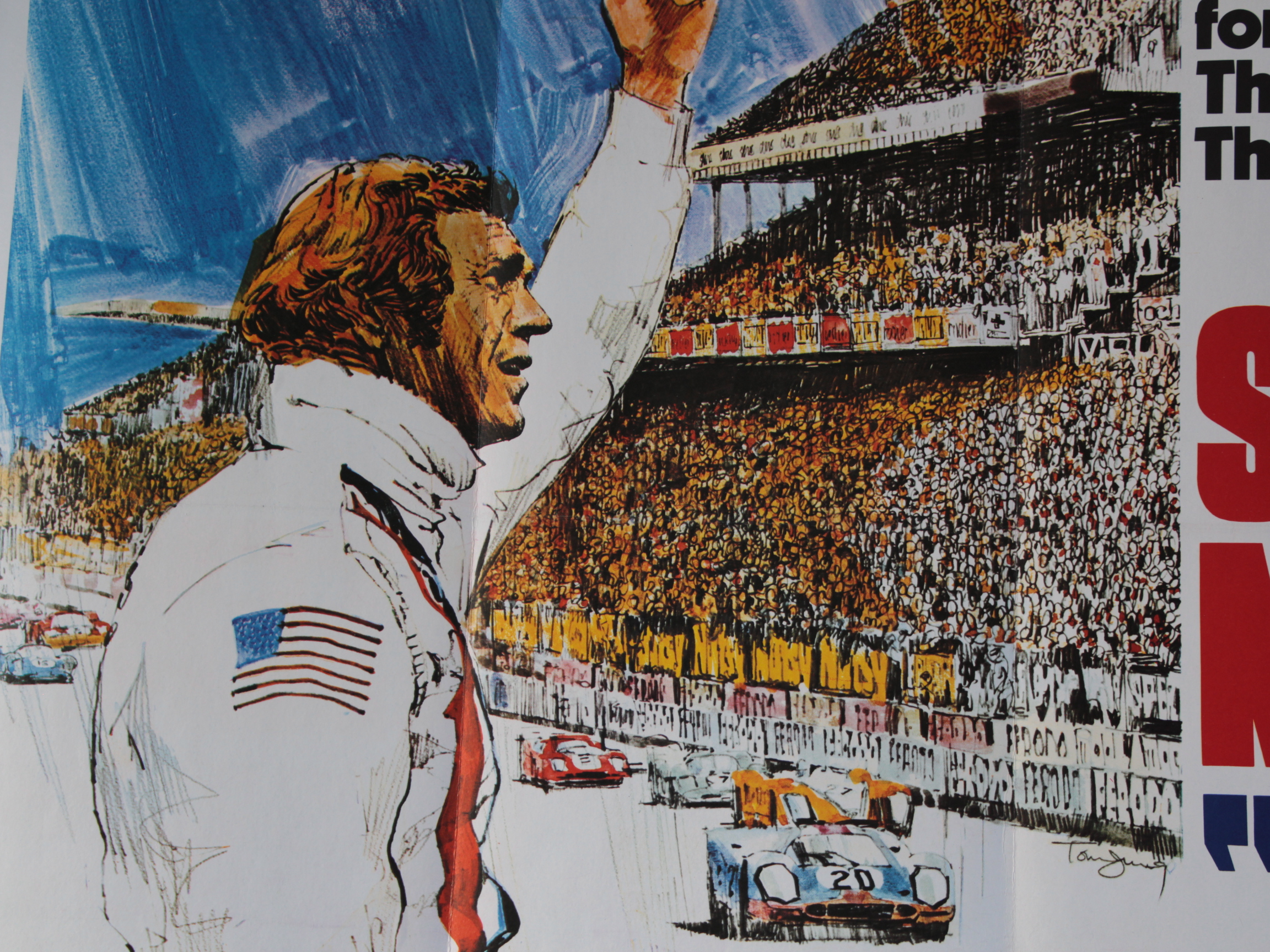 Steve McQueen in Le Mans original linen backed British Quad film poster from 1977 with art by Tom - Image 2 of 3