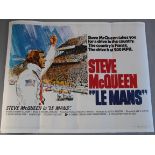 Steve McQueen in Le Mans original linen backed British Quad film poster from 1977 with art by Tom