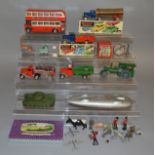 6 tinplate Minic Clockwork toys by Tri-ang, 2 are boxed; Dust Cart (end flap is missing on the box),