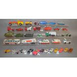 A quantity of playworn diecast models by Corgi, Dinky, Matchbox .etc, with repainting to some,