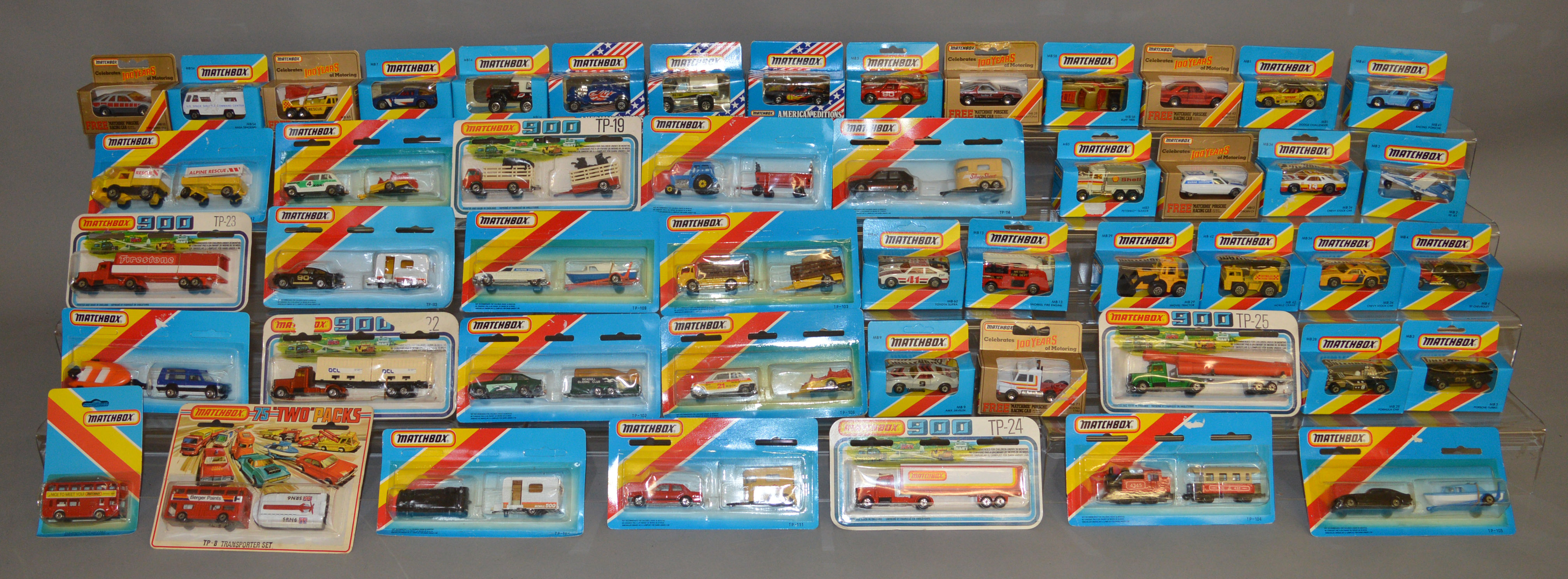 28 Matchbox models from their 1-75 Series 'Superfast' range, mostly in blue window box packaging