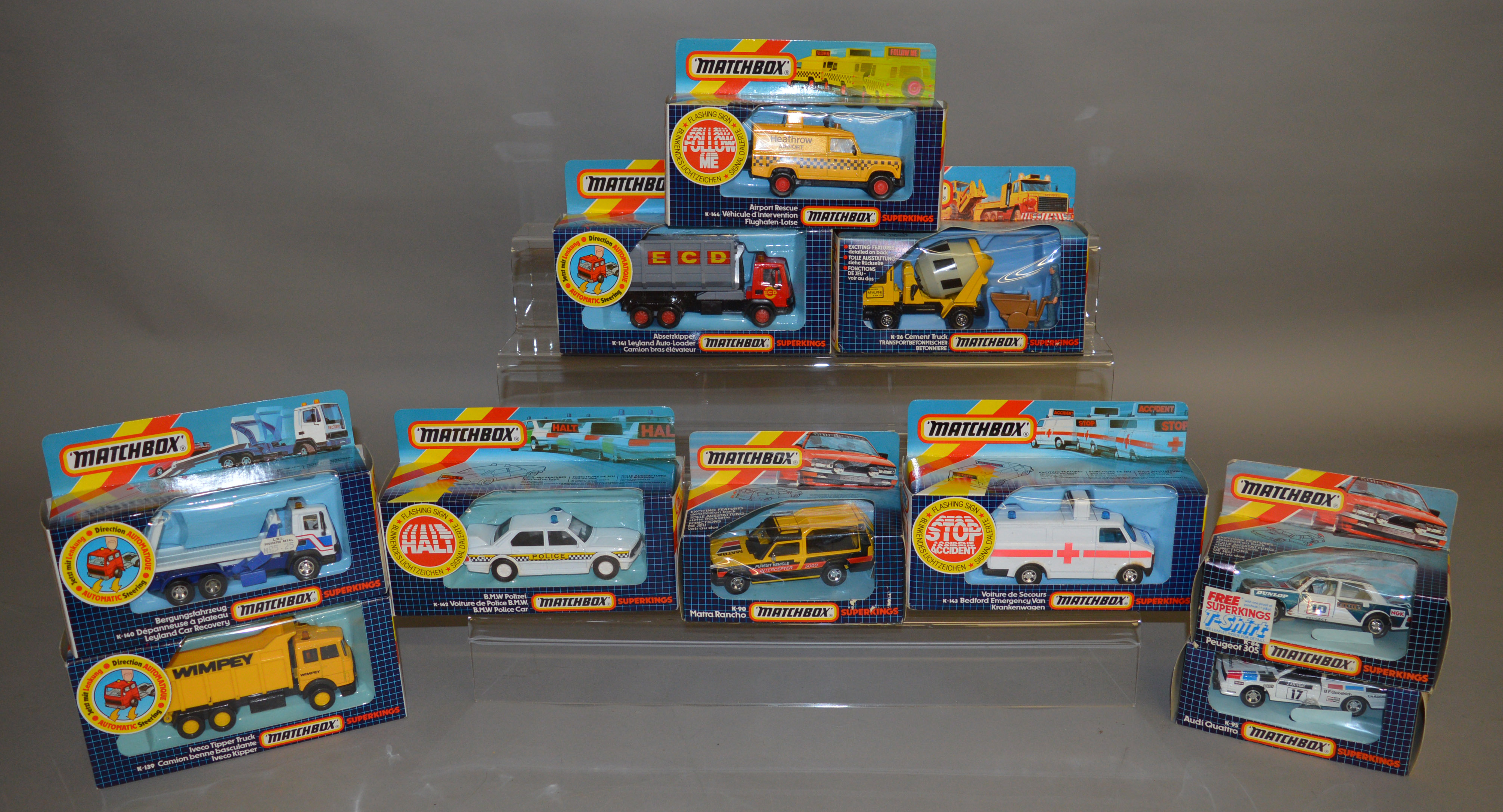 10 Matchbox models from the 'SuperKings' range, all in window box packaging, including K-140 Leyland