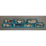 7 boxed Scalextric slot cars in 'Rovex' blue and white window box packaging including C124