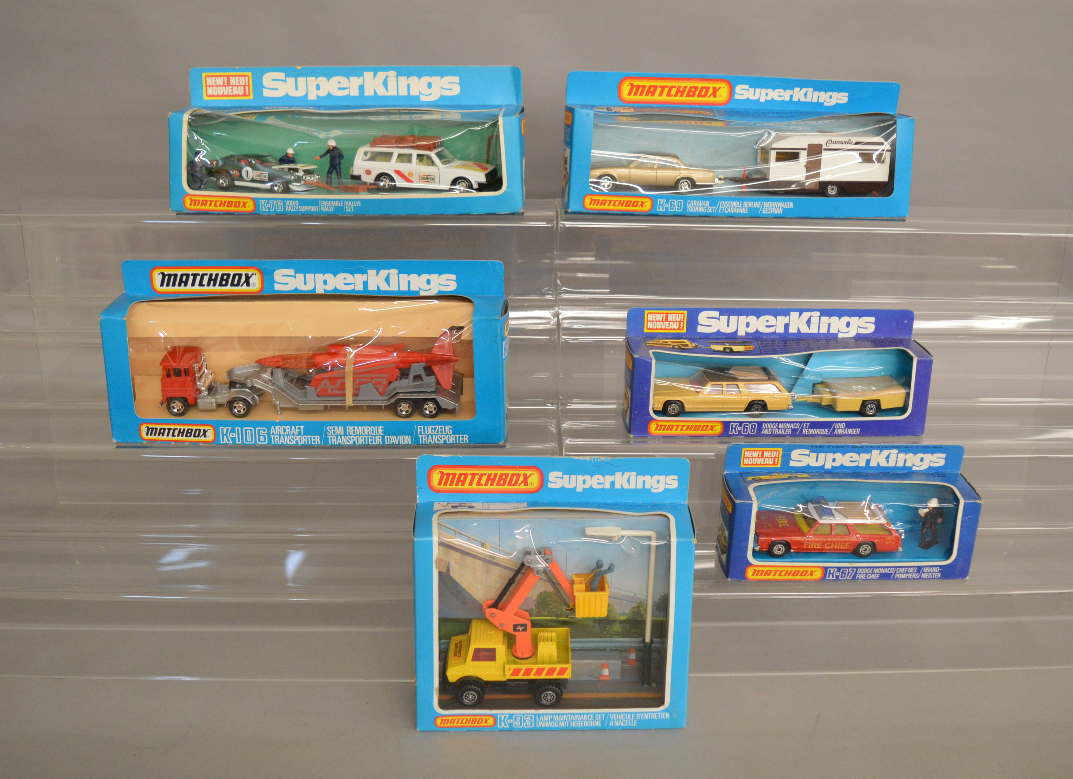 6 Matchbox models from the 'SuperKings' range, all in window box packaging, including K-76 Volvo