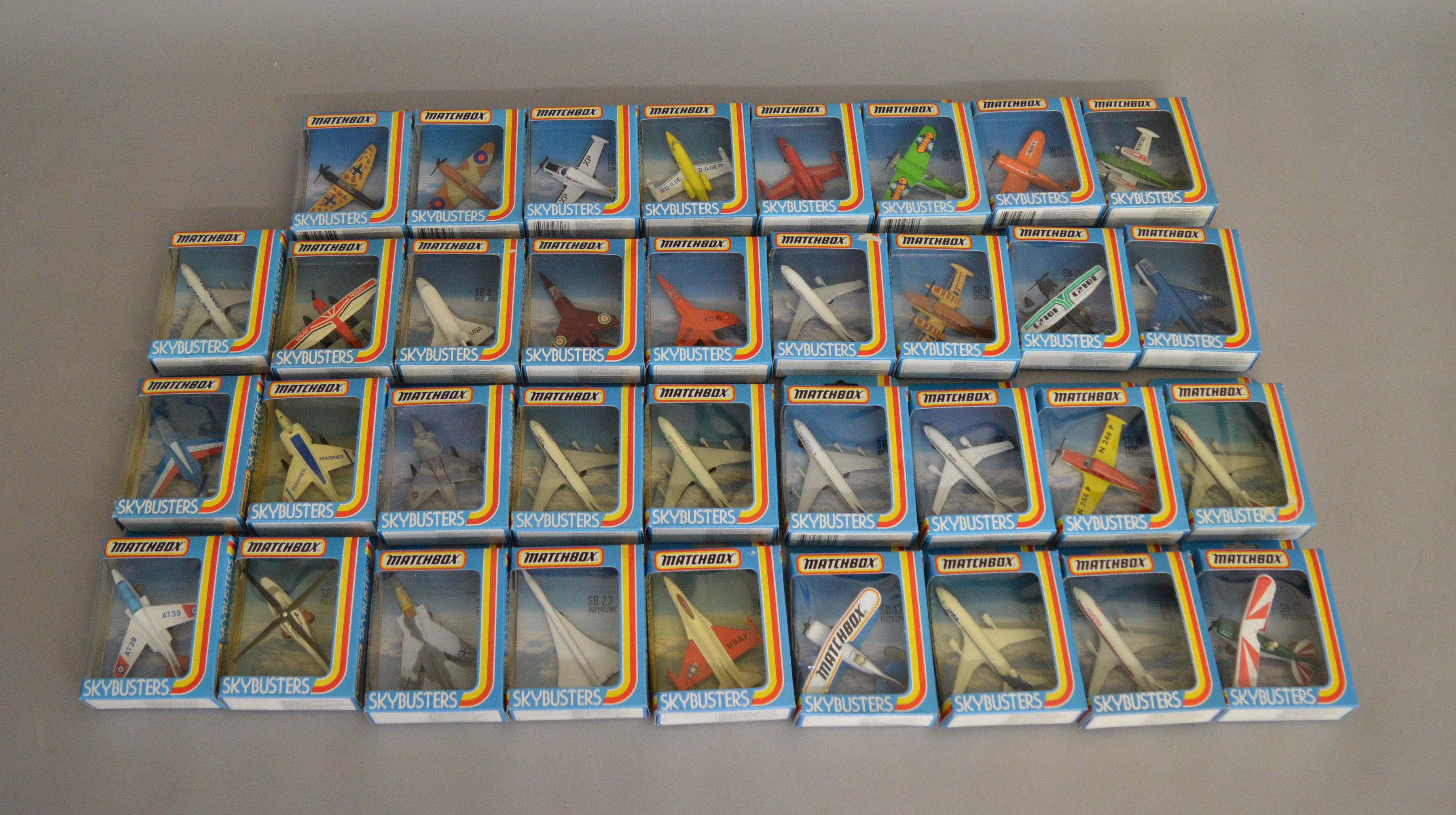 35 Matchbox models from the 'Skybusters' range, all in window box packaging, including SB-16 Corsair