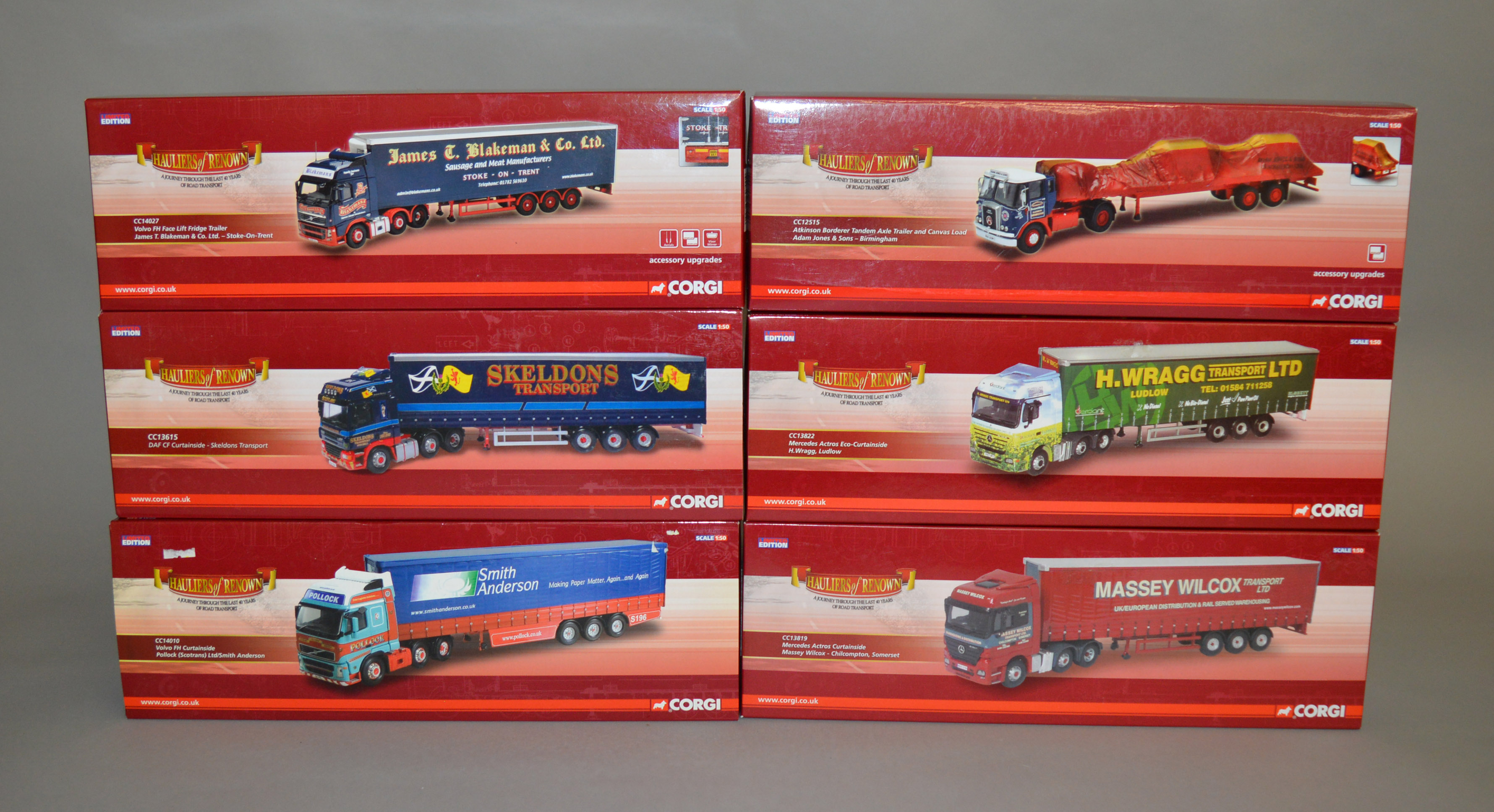 6 Corgi 1:50 scale diecast truck models, all are Limited Edition from the Hauliers Of Renown
