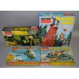 4 boxed Palitoy Action Man vehicles and accessories, Assault Craft, Helicopter, Trailer and Training