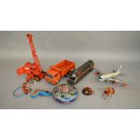 6 vintage Tinplate Toys including a Japanese battery operated 'Overland Express' locomotive and a '