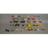 A quantity of playworn diecast models by Corgi, Dinky, Matchbox .etc, with repainting to some,