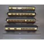 O Gauge.  Four kit built Clerestory Corridor Coaches in GWR chocolate and cream livery including