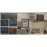 A quantity of framed James Bond 007 items including, framed 'Moonraker' Trading Cards, Sketches,