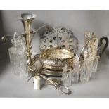 A boxed quantity of silver plate to include Victorian Cruet set, coaster, jug etc