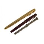 A gold plated Parker 51 fountain pen together with s Victorian silver dip pen & another Parker