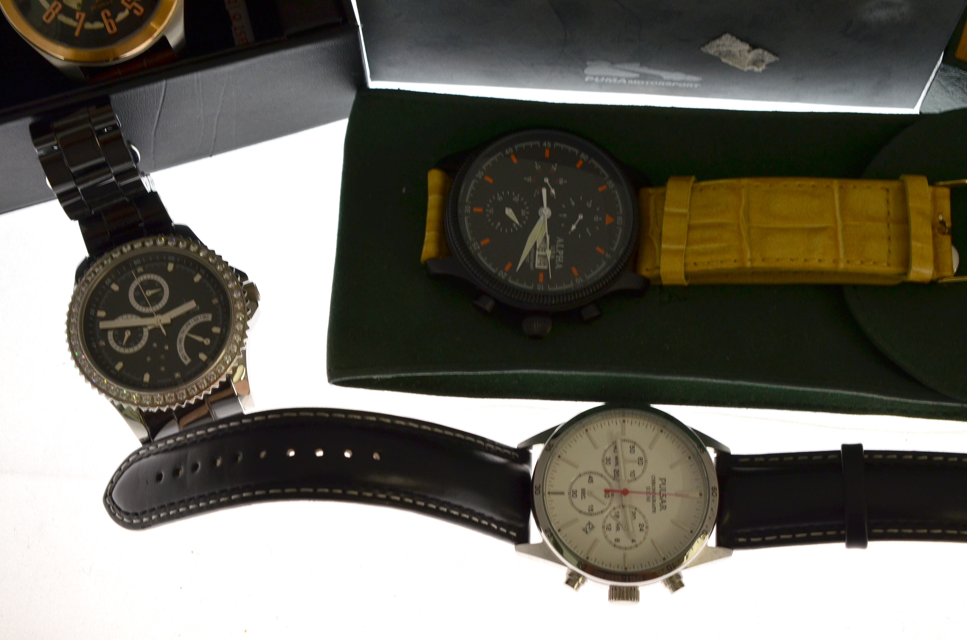 A boxed quantity of seven gents wristwatches to include two quartz Pulsar's, a quartz Puma with box, - Image 2 of 4