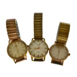 Three gents gold plated wristwatches to include an Automatic Doxa together with a Watches Of