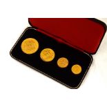 An 1887 composite gold coin set to include £5, £2, full sovereign & half sovereign coins in a fitted