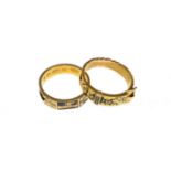 Two early 19th century 15ct enameled mourning rings, one buckle ring H/M Birmingham 1833 with some