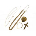 A quantity of 9ct H/M jewellery to include a bracelet, cross. locket etc, approx gross weight 8.