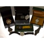 A boxed quantity of seven gents wristwatches to include two quartz Pulsar's, a quartz Puma with box,