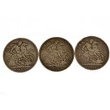 Three 19th Century silver crowns, an 1821, 1892 & 1895 (all fine)