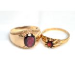 Two 9ct H/M garnet set rings, sizes S & T, approx gross weight 9.1gms