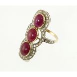 A cabochon ruby & rose-cut diamond ring, tested 14ct unmarked mount, approx 5.6gms, size N