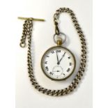 A silver top-wind pocket watch (non-working) together with a silver albert chain